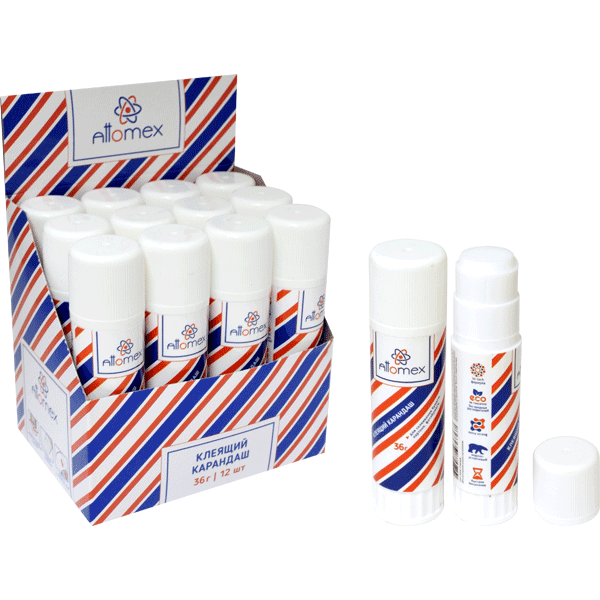 Клеящий карандаш PVA основа "Attomex" 36 г в картонном дисплее с пластиковым поддоном