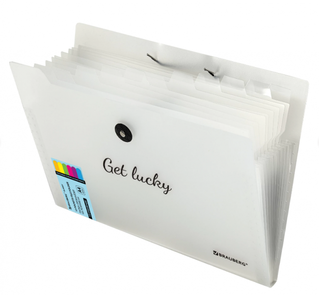 Папка-органайзер на резинке 12 отделений, BRAUBERG "Glassy", А4, прозрачная