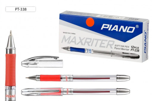 Ручка шариковая 0,5мм красная "Piano Maxriter", на масляной основе, прозрачный корпус, PIANO/PT-338-12 (12)