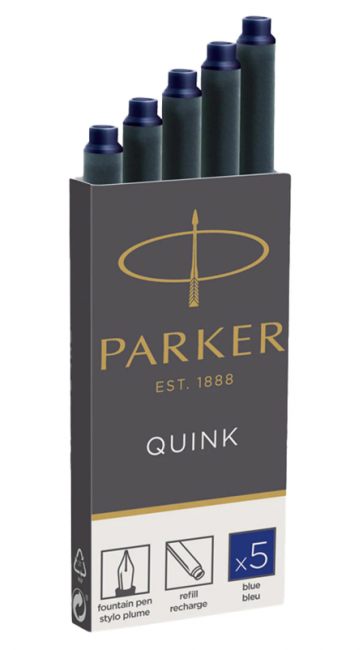 Картриджи чернильные PARKER "Cartridge Quink", КОМПЛЕКТ 5 штук, блистер, синие, 1950403