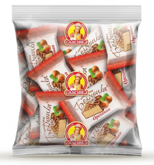 Конфеты шоколадные СЛАВЯНКА "Боярушка", вафельные, с арахисом и пралине, 1000 г, пакет, 70093