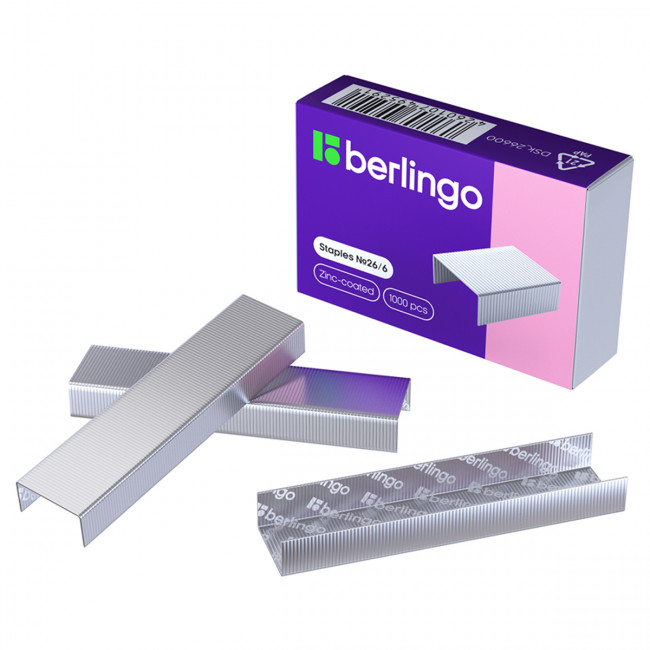 Скобы для степлера №26/6 Berlingo, оцинкованные, 1000шт. Скобы для степлера №26/6 Berlingo, оцинкованные, 1000шт.
