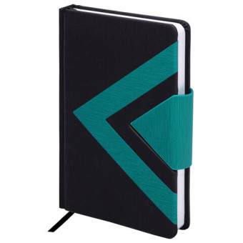 Ежедневник недатированный А5 138x213 мм BRAUBERG "Waves", под кожу, застежка, 160 л., черный/бирюзовый