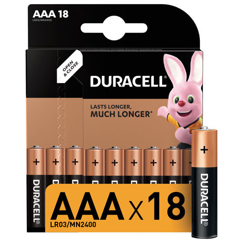 Батарейки КОМПЛЕКТ 18 шт., DURACELL Basic ОРИГИНАЛ, AAA (LR03, 24А), алкалиновые, мизинчиковые Батарейки КОМПЛЕКТ 18 шт., DURACELL Basic ОРИГИНАЛ, AAA (LR03, 24А), алкалиновые, мизинчиковые