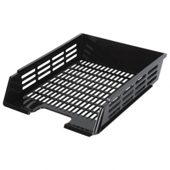 Лоток горизонтальный для бумаг BRAUBERG "Basic", А4 (360х270х75 мм), с пазами, сетчатый, черный