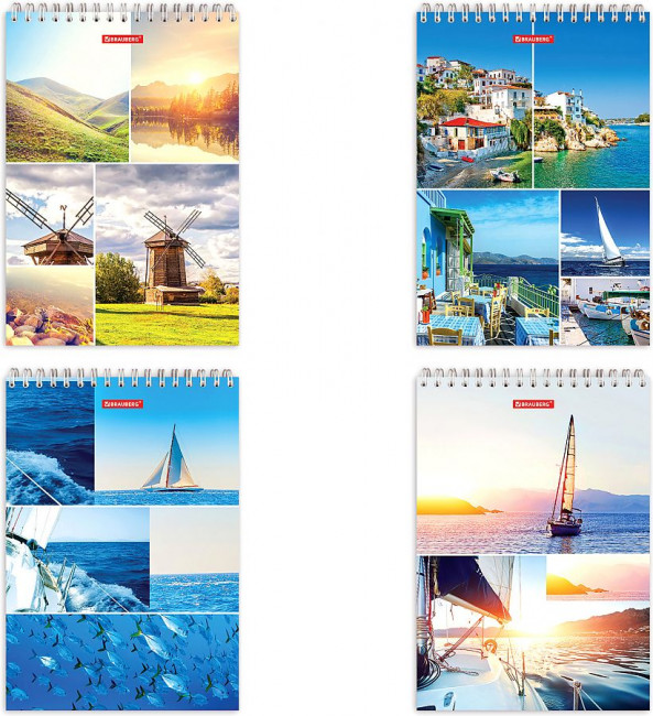 Блокнот БОЛЬШОЙ ФОРМАТ (200х290 мм) А4, 80 л., гребень, картон, жесткая подложка, клетка, BRAUBERG, "Пейзаж"