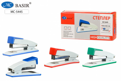 Степлер BASIR: металлический корпус с цветными пластиковыми вставками, скобы 24/6 и 26/6, 11,5*3,5*3,2см, для 20 листов; в картонной упаковке