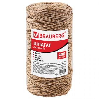 Шпагат льняной банковский, диаметр 1,5 мм, длина 400 м, линейная плотность 1250 текс, BRAUBERG
