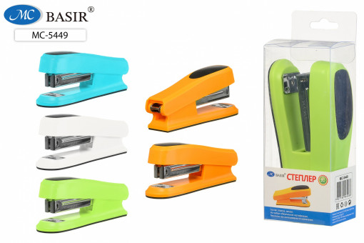 Степлер BASIR: пластмассовый корпус /цвета в ассортименте/, скобы-24/6, 12*3,7*3,5см, для 30 листов; в пластиковой упаковке.