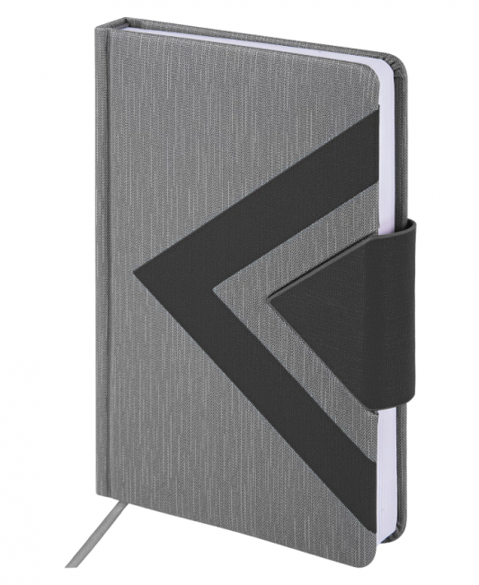 Ежедневник недатированный А5 138x213 мм BRAUBERG "Waves" под кожу, застежка 160 л., черный/серый, 111875