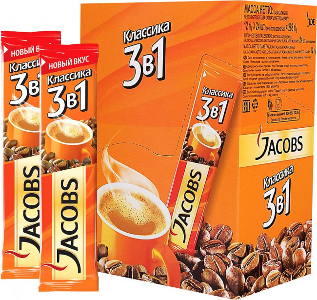 Кофе растворимый JACOBS "3в1 Классик", 12 г, пакетик Кофе растворимый JACOBS "3в1 Классик", 12 г, пакетик