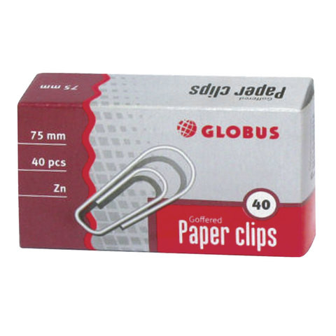 Скрепки 75 мм. GLOBUS, оцинкованные, гофрированные, 40 шт., в карт. коробке