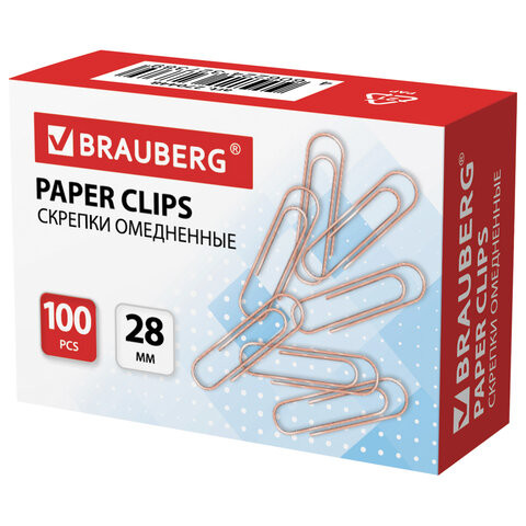 Скрепки BRAUBERG, 28 мм, омедненные, 100 шт., в картонной коробке Скрепки BRAUBERG, 28 мм, омедненные, 100 шт., в картонной коробке