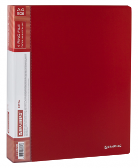 Папка на 4 кольцах, ширина 40 мм, BRAUBERG EXTRA, до 300 листов, КРАСНАЯ, 0,8 мм, 270549