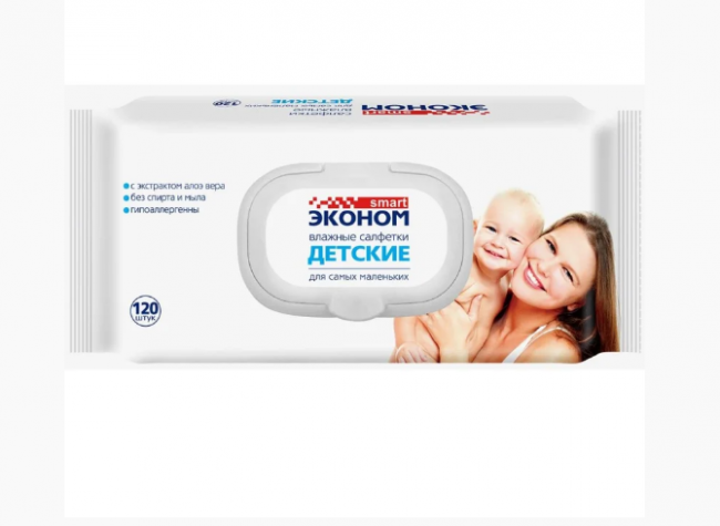 Салфетки влажные Smart Эконом универсальные, для детей, с экстрактом алоэ вера, 120шт, с крышкой-клапаном Салфетки влажные Smart Эконом универсальные, для детей, с экстрактом алоэ вера, 120шт, с крышкой-клапаном