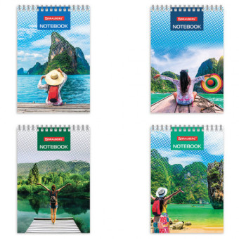 Блокнот МАЛЫЙ ФОРМАТ (97х145 мм) А6, 40 л., гребень, картон, клетка, BRAUBERG, "Отпуск"