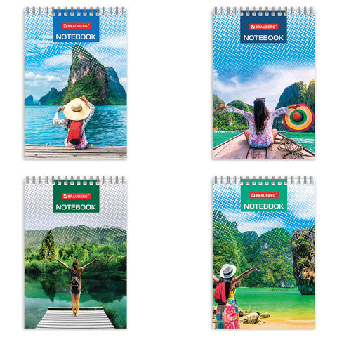 Блокнот МАЛЫЙ ФОРМАТ (97х145 мм) А6, 40 л., гребень, картон, клетка, BRAUBERG, "Отпуск"