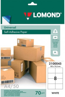 Этикетка самоклеящаяся 105х74,3 мм, 8 этикеток, белая, 70 г/м2, 50 листов, LOMOND