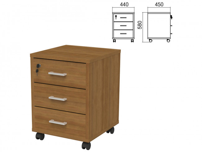 Тумба подкатная "Канц", 400х450х570 мм, 3 ящика, замок, цвет орех пирамидальный Тумба подкатная "Канц", 400х450х570 мм, 3 ящика, замок, цвет орех пирамидальный