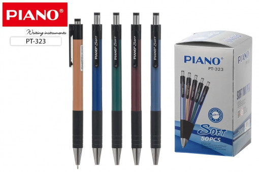 Автоматическая шариковая ручка с чернилами на масляной основе: "Piano"; цветной корпус /ассорти/, резиновый держатель, цвет чернил-синий.