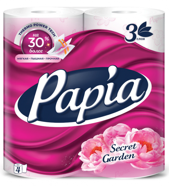 Бумага туалетная бытовая, спайка 4 шт., 3-слойная (4х16,5 м), PAPIA, аромат "Таинственный сад", 5080741 Бумага туалетная бытовая, спайка 4 шт., 3-слойная (4х16,5 м), PAPIA, аромат "Таинственный сад", 5080741