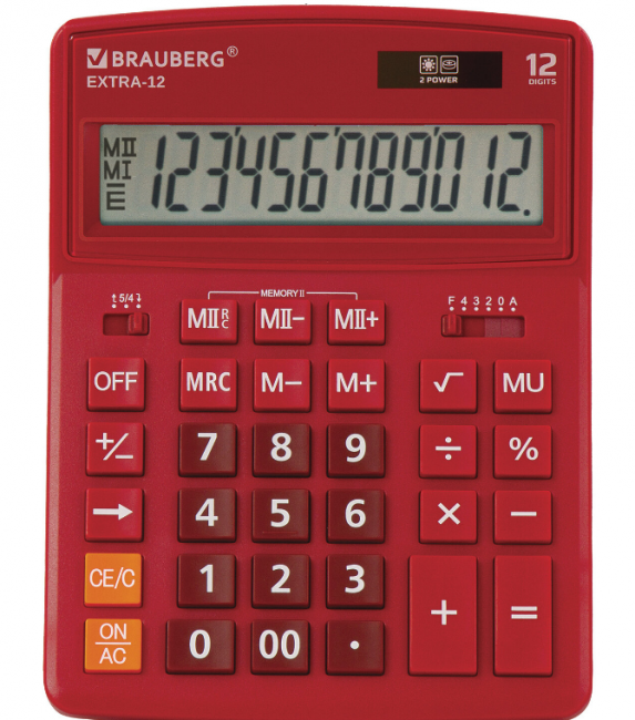 Калькулятор настольный BRAUBERG EXTRA-12-WR (206x155 мм), 12 разрядов, двойное питание, БОРДОВЫЙ, 250484