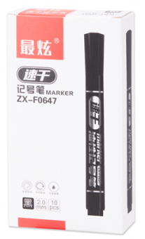 Маркер перманентный 2 мм., пулевидный, черный ZUIXUA (10)