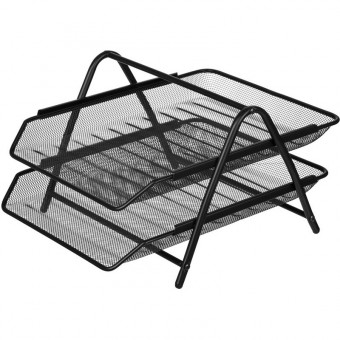 Лоток горизонтальный металлический на 2 отделения, черный, WENZER OFFiCE