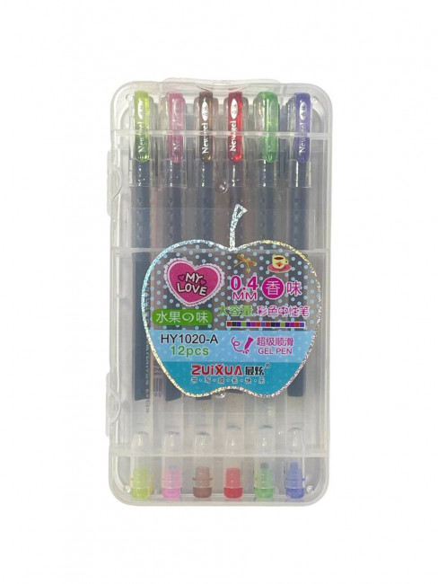 Набор гелевых ручек 12 цв., игольчатый стержень, прозрачный корпус, ZUIXUA/HY1020-A Набор гелевых ручек 12 цв., игольчатый стержень, прозрачный корпус, ZUIXUA/HY1020-A