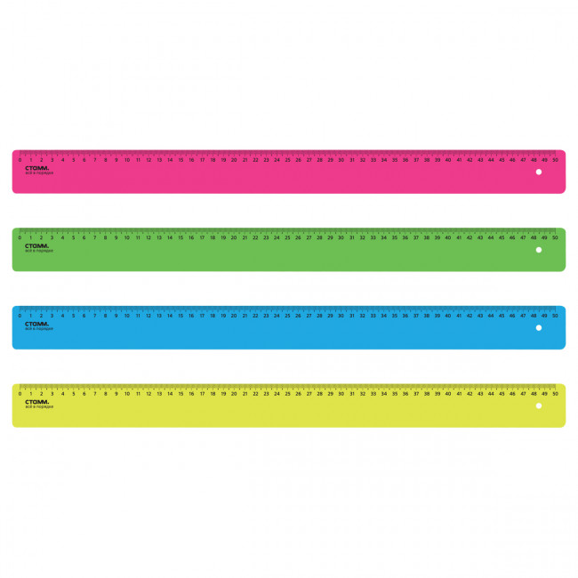 Линейка 50см СТАММ, пластиковая, непрозрачная, неоновые цвета, ассорти