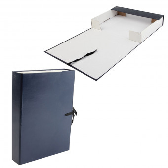Короб архивный, 320*220 мм, картон с бумвиниловым покрытием, на двух завязках, цвет синий, 50 мм, Имидж