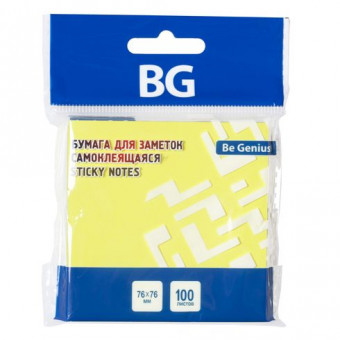 Бумага для заметок BG, 76х76мм, 100 л., самоклеящаяся, желтая НЕОН, европодвес (12) Бумага для заметок BG, 76х76мм, 100 л., самоклеящаяся, желтая НЕОН, европодвес (12)