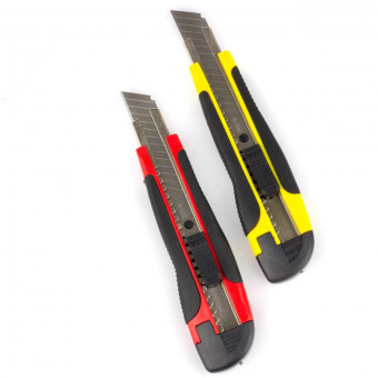 Нож канцелярский Alingar 18 мм, с металл. напр., auto-lock, мягкие вставки, пластик корпус, ассорти (20)