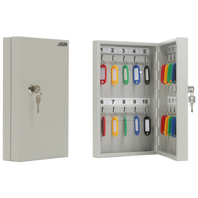 Ключница Aiko Key-20 на 20 ключей, 300*185*59мм, ключевой замок, металл, серый, с брелоками Ключница Aiko Key-20 на 20 ключей, 300*185*59мм, ключевой замок, металл, серый, с брелоками