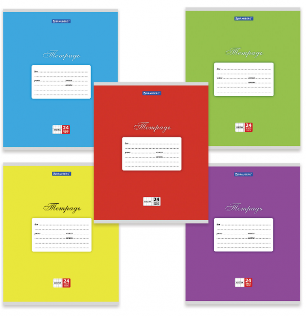 Тетрадь 24 л. Классика, клетка, обложка картон, цвет ассорти, BRAUBERG/401993-н