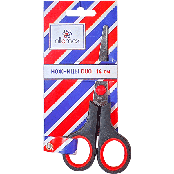 Ножницы канцелярские "Attomex. Duo" 14 см, двухцветные прорезиненные кольца, в картонном блистере
