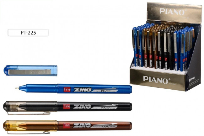 Ручка шариковая 0,7мм синяя "Piano Fine ZING", на масляной основе, корпус цветной ассорти, PIANO/PT-225-50 (50)