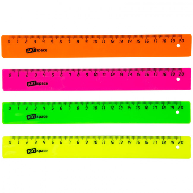 Линейка 20см, ArtSpace, флуоресцентная, ассорти