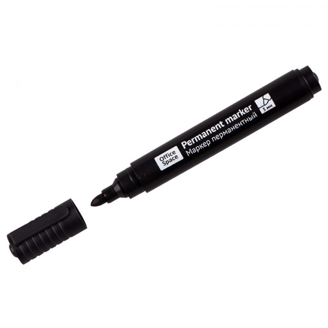 Маркер перманентный OfficeSpace "8004А" черный, пулевидный, 3мм (12)