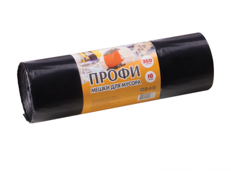 Мешки для мусора 360 л, черные, в рулоне 10 шт., ПВД, 65 мкм, 110х140 см, особо прочные, КОНЦЕПЦИЯ БЫТА "Профи", 2883