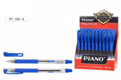 Ручка шариковая 0,7мм синяя "Piano Quality Premium", на масляной основе, прозрачный корпус, PIANO/PT-350-A (50)
