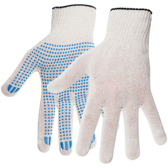 Перчатки х/б 10 класс OfficeClean, эконом, с точечным ПВХ, 3 нитки, белый, (30-32г), 82 текс (20)