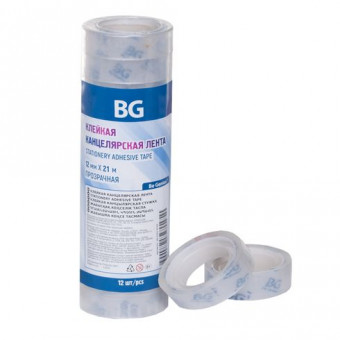 Клейкая канцелярская лента 12 мм * 21 м, BG, прозрачная, в термоусадке (12)