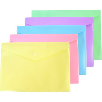 Папка-конверт на кнопке "deVENTE. Pastel" A4 (330x235 мм) 180 мкм, непрозрачная, 5 пастельных уветов ассорти