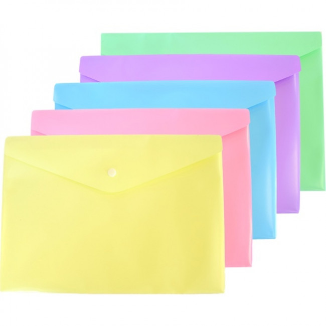 Папка-конверт на кнопке "deVENTE. Pastel" A4 (330x235 мм) 180 мкм, непрозрачная, 5 пастельных уветов ассорти