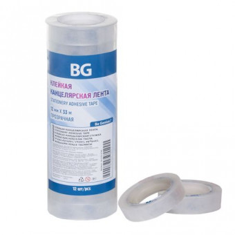 Клейкая канцелярская лента 12 мм * 33 м, BG, прозрачная, в термоусадке (12)