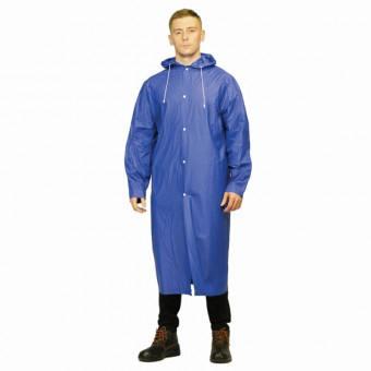 Плащ-дождевик синий на кнопках многоразовый, прочный, винил, размер универсальный