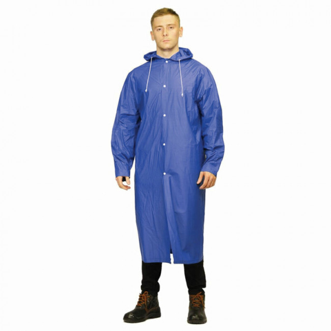 Плащ-дождевик синий на кнопках многоразовый, прочный, винил, размер универсальный