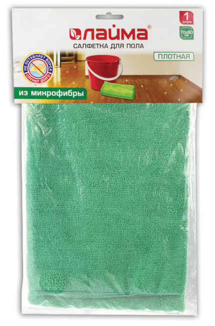 Тряпка для мытья пола из микрофибры, СУПЕР ПЛОТНАЯ, 70х80 см, зелёная, 300 г/м2, LAIMA, 603931