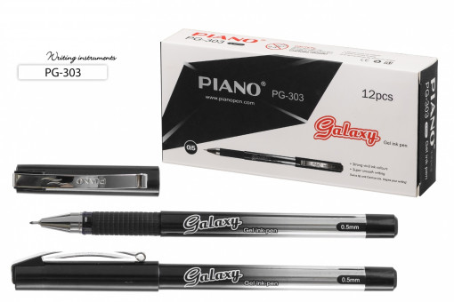 Ручка гелевая черная 0,5мм "GALAXY" чёрно-серебристый корпус, Piano (12/144)
